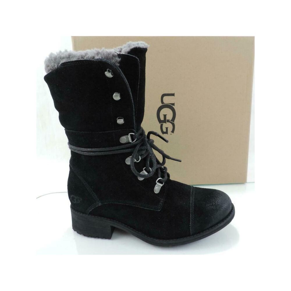 Authentic Women's UGG GRADIN Water Resistant Lace Up Mid-Calf Boots Black Size 6